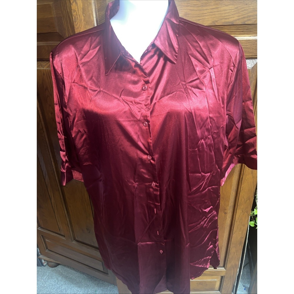 Ekouaer Womens Silky Nightgown Button Down Sleep Shirt XXXL 3XL Burgundy